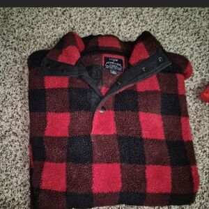 J.Crew Red and Black Plaid Fleece Pullover